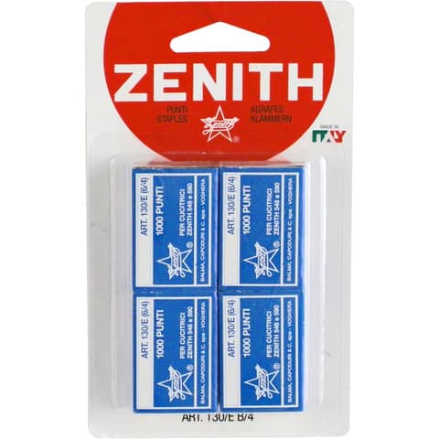 Punti Zenith art. 130/E per blister (standard 6/4) con filo in acciaio naturale n° 1.000 punti per scatola -